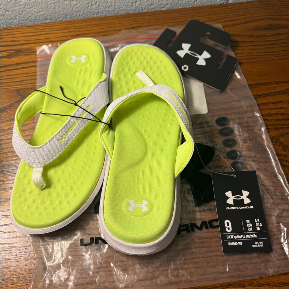 Under Armour Ignite Pro Marbella Flip Flops Neon Green Women’s Size 9 NWT UA - Picture 4 of 6